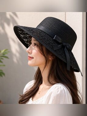 Grace Women’s Hats Black Paper Blend With Lace Adjustable